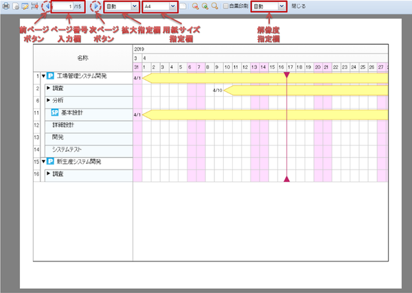 印刷プレビュー(プログラムチャート)